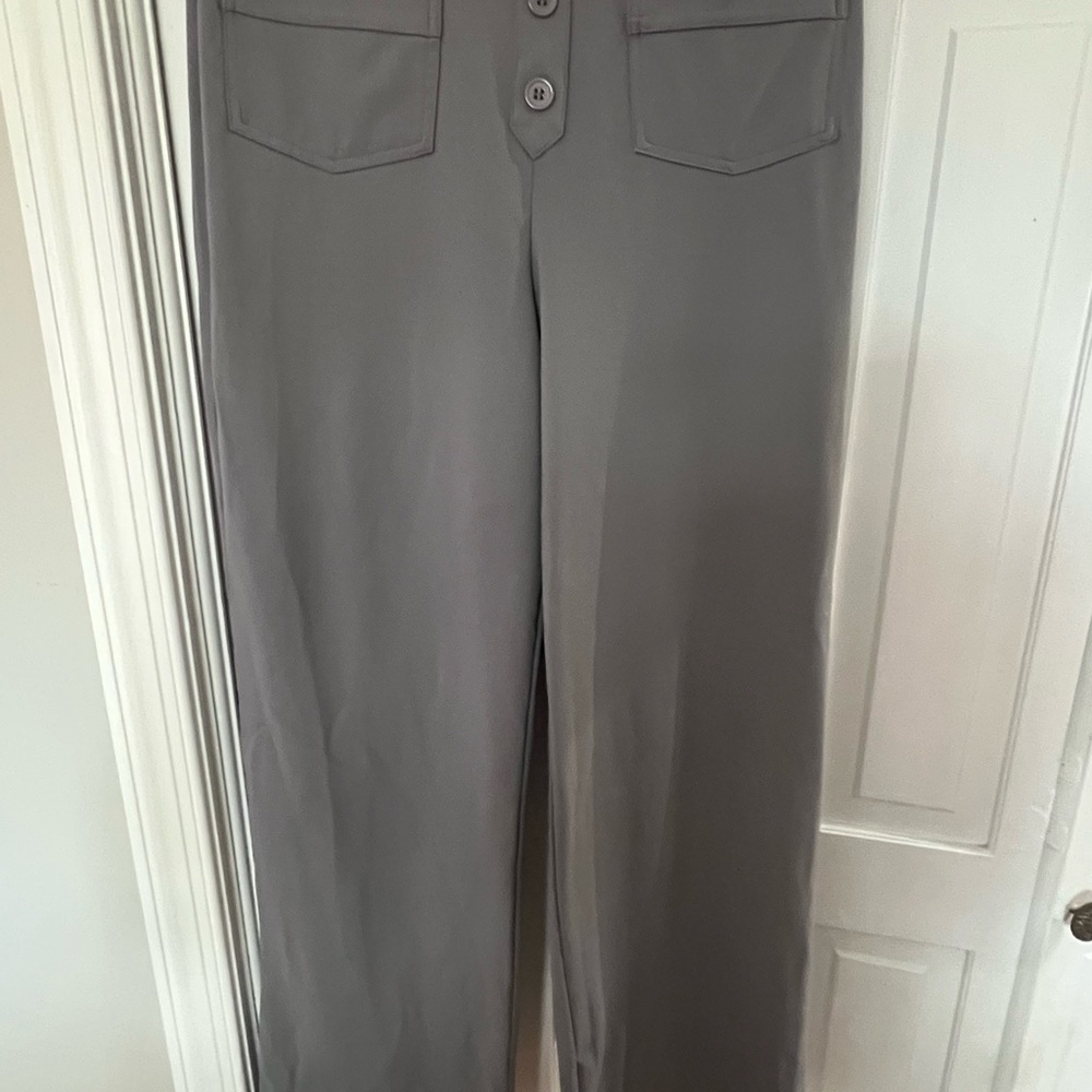 Halara High Waisted Button Straight Leg Casual Pants, silent storm